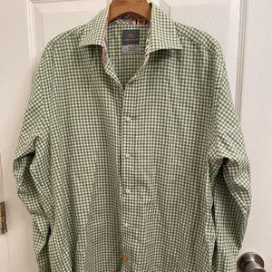 Thomas Dean‎ Flip Cuff Men's Cotton Green Checked Button Down Long Sleeve size L